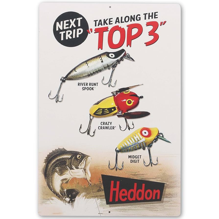 Amazon.com: Heddon Top 3 Fishing Lures Metal Sign - Vintage